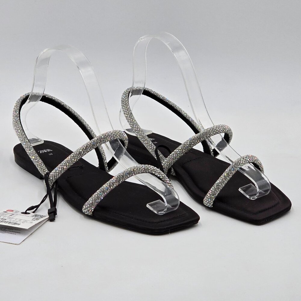 Zara Rhinestone Flat Sandals - NWT - Picture 3 of 17